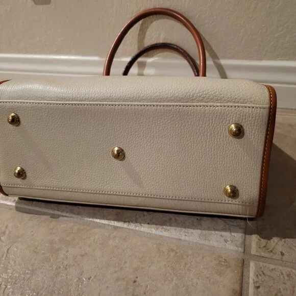 Dooney & Bourke AWL Satchel Ivory and Tan / Brown Gold Trim with Matching Wallet - Picture 4 of 14